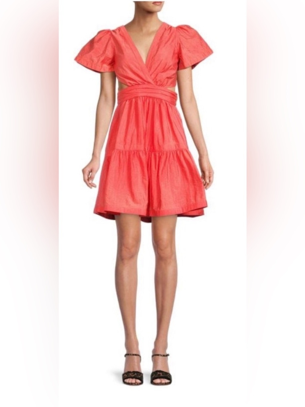 Cinq à Sept Judith Cutout Surplice Mini Dress in Neon Coral Size 4